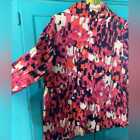 Cotton Stretch Jacket Pockets Statement Collar Zip Designer Pink Blue Print - Picture 10 of 15